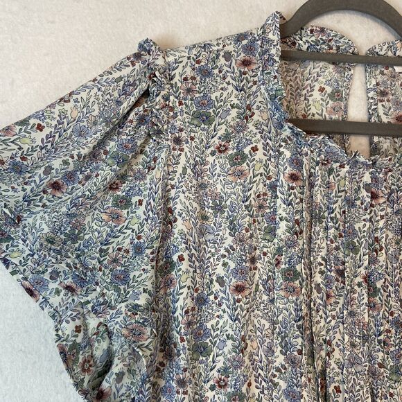 Rose Olive Top Womens 2X Ditsy Floral Flutter Sleeve Cottagecore Romantic Bloom - Picture 2 of 6